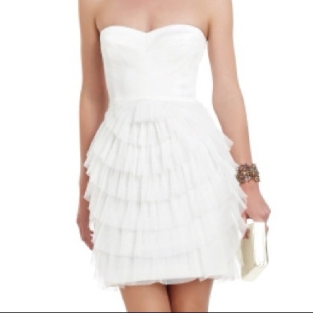 BCBGMaxAzria Strapless White Layered Dress - Picture 2 of 10